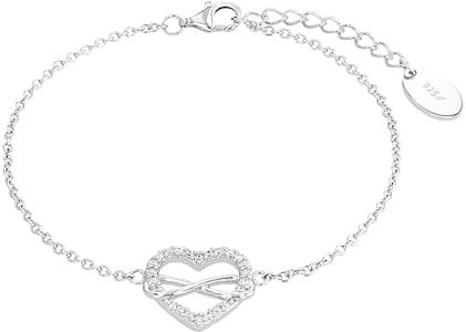 s.Oliver SO PURE Armband für Damen mit Herz Anhänger und Infinity Symbol, Zirkonia / 925 Sterling Silber, Rhodiniert, Länge: 17-20cm