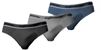 ROSSOPORPORA, Set da 6 Paia di Slip Uomo in Cotone con Elastico Esterno Modello Ross. Blu/Nero/Grigio 4/M