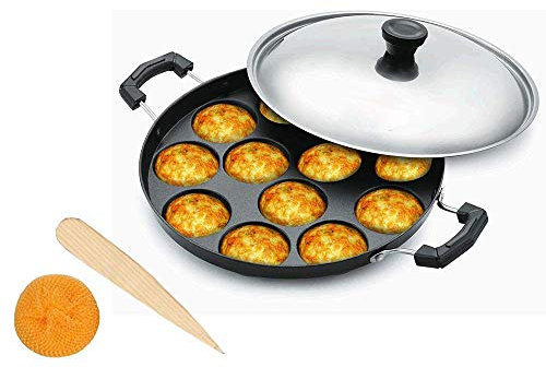 WhopperIndia AppamPatra Paniyaram Antihaft-Pfanne mit Edelstahldeckel 30.48cm