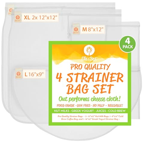 PRO Quality NUT Milk Bags, Greek Yogurt Strainer Bag & Cold Brew Coffee Bag - Commercial Grade Reusable All Purpose Food Strainers - Fine Mesh Food Grade BPA Free Nylon - 3 Pack