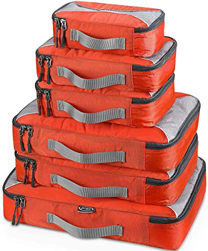 G4Free 4pcs/6pcs/7pcs Packing Cubes Suitcase Organiser Packing Bags Luggage Organiser Value Set for Travel Home Storage ((1S+2M+2L+1XL)-6PC, Orange)