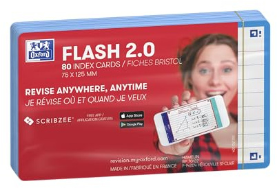 Oxford FLASH 2.0 Karteikarten A7, Lernkarten, 75x125mm, liniert, türkis, 80 Blatt