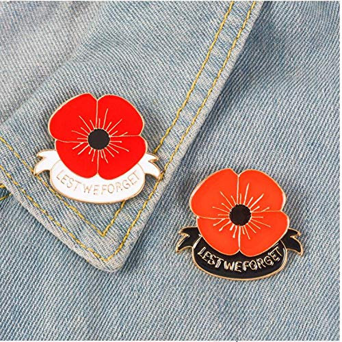 ANNIUP Anstecknadel mit Mohnblumen-Motiv, emailliert, 4 Blütenblätter, für immer und vergessen Bank-Kristalle, 2 Stück