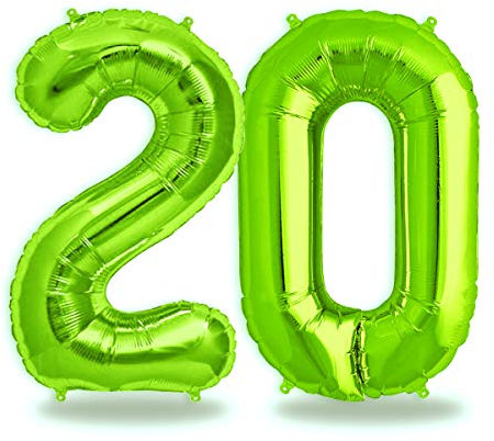 FUNXGO® folienballon zahl 20 Grün - Riesenzahl Ballon ca.100 cm - Luftballon Zahl 20 - fliegt mit Helium - zum 20. Geburtstag, Hochzeit, Jubiläum, Fest, Party Dekoration - Ballon 20 Grün