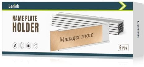 Lenink 6 Pack Name Plate Holder, Wall Mount Office Door Name Plate Holder for Meeting Room, Business Department, Warning Area 8” X 2” (Silver)