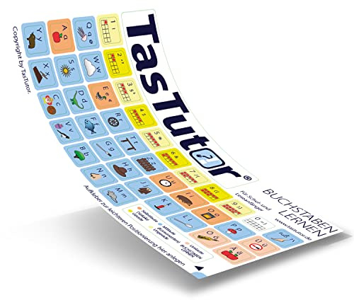 TasTutor Kinder Tastatur Aufkleber für Buchstaben und Zahlen Lernen | Tastaturaufkleber deutsch für Windows und MAC, Geschenk für Grundschule oder Vorschule, Kinder-Sticker für Computer und PC