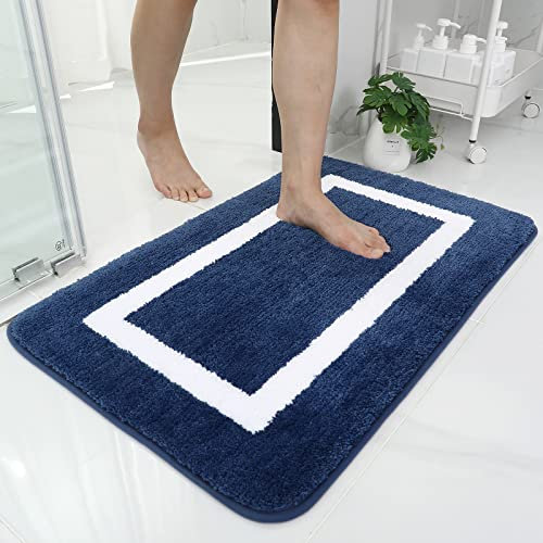 Homaxy Badezimmerteppich Badematte rutschfest Waschbar Badteppich Weiche Mikrofaser Hochflor Badvorleger – 50 x 76 cm, Marine Blau