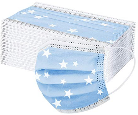 Lulupi 50 Stück Erwachsene Einweg Mundschutz Multifunktionstuch Bedruckt Einmal Mundschutzmaske Bunt 3-lagig Mund Nasenschutz Sterne Motiv MNS Maske Tücher Halstuch Herren Damen