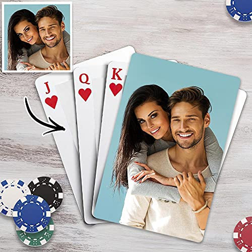 VEELU Personalisierte Spielkarten mit Foto Plastik Wasserdicht Pokerkarten mit Bedrucken Bild Kartenspiel mit Erwachsene Familie Freund Kinder Casino