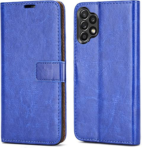 NWNK13 For Samsung Galaxy A13 5G / A13 4G / A04S Case Leather Wallet Book Flip Stand View Phone Cover with Card Holder Slots Compatible with Galaxy A13 (Blue)