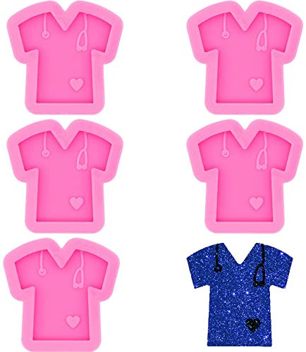 5 Stück glänzende griffige TShirt Doctor Theme Schlüsselanhänger Silikonform mit Loch für DIY Pudding Gepäckanhänger Schmuckstück Süßigkeiten Gummi Paste Desserts Cupcake Kuchen Topper Dekoration