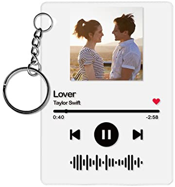 Spotify Glas Schlüsselanhänger Personalisiert Foto mit gravur Song Cover Plaque Platte Schlüsselbund Bild Geschenk für Freund männer Frauen Geburtstag Weihnachten