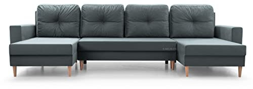 Wohnlandschaft Ecksofa U-Form mit Schlaffunktion Eckcouch mit Bettkasten Sofa Couch Polsterecke U-Sofa - 300x142x90 cm - Carl U (Grau)
