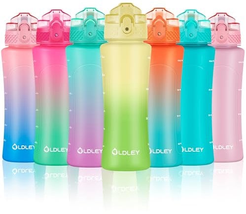 OLDLEY 450ml/15oz Kids Water Bottle with Straw Childrens Boys Girls Toddler Reusable Drink Bottles with Times Markings for School Home Camping Outdoor Sports BPA Free Leakproof Durable