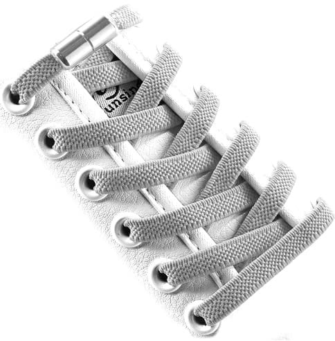 LSYTQRW No Tie Elastic Shoelaces with Metal Buckles,Rubber Sneaker Shoelaces Replacement,Adjustable Shoe Laces for Kids/Adults Gray