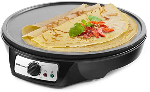 Elite Gourmet ECP-126 Crêpière électrique avec plaque antiadhésive, râteau à crêpes, spatule et recettes (français non garanti), 30,5 cm, noir