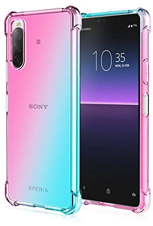 EASSGU TPU Silikon Handyhülle für Smartphone, Compatible with Sony Xperia 10 II (6 Inches), Durchsichtig Farbverlauf Case, Anti Drop und Anti Scratch Schutzhülle - Rosa Grün