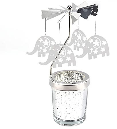 Uposao Rotierender Kerzenhalter Glas, Karussell Teelicht Teelichthalter Motiv Elefant Spinnen Teelicht Kerzenhalter Kerzenständer Weihnachtsdeko für Geburtstag Hochzeit Deko Wohnzimmer Tischdeko