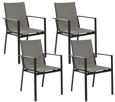 Beliani Gartenstuhl 4er Set Aluminium schwarz mit Stoffbezügen Armlehnen Modern Busseto