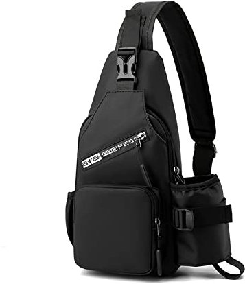 FANDARE Brusttasche Herren Sling Bag Umhängetaschen mit Flaschenhalter Schultertasche Bauchtasche Crossover Rucksack Daypacks für Männer Outdoor Reisen Camping Wanderrucksäcke Crossbody Pack Schwarz