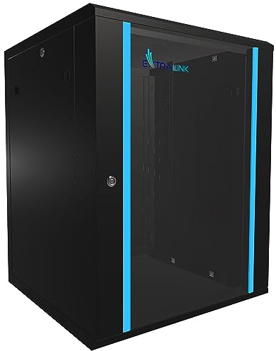 Extralink Serverschrank 19 Zoll 15HE – Netzwerkschrank 600mm Tiefe zur Wand- oder Standmontage, Traglast 100 kg, gehärtete Glastür, abschließbar 180° Öffnung, schwarz – für Heimnetzwerk & IT-Geräte