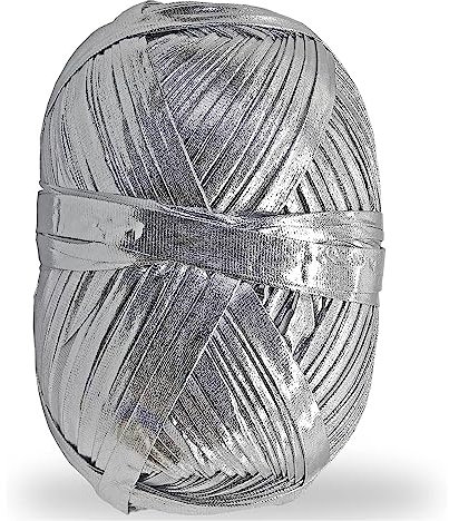 NOTIONSLAND Filato di poliestere metallizzato, 200 g, 130 m, argento per borse all'uncinetto