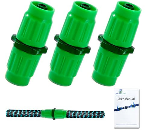Anjonova 2 Sets Expandable Garden Hose Repair Kit with User Manual, Dual-Channel Hose Female Male Connectors Compatible with Pocket Hose, Fits Expandable Garden Hose 25 50 75 100 FT, Green