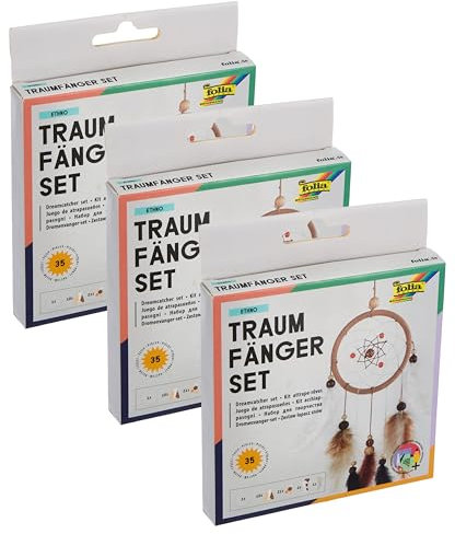 folia 23829 - Bastelset Traumfänger Ethno - Set zum Erstellen eines wunderschönen Traumfängers in Erdtönen (Packung mit 3)