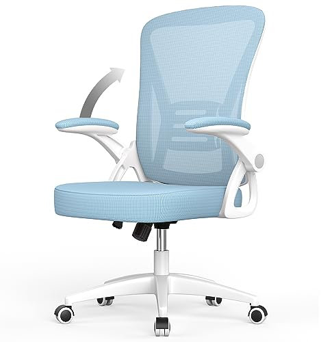 naspaluro Chaise Bureau avec Accoudoir Réglable, Fauteuil Ergonomique en Maille Respirante avec Soutien Lombaire, Dossier Inclinable et Hauteur Réglable, Roulette Pivotant à 360°, Bleu