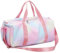 Kinder Mädchen Reisetasche für Gymnastik Schwimm Niedlich Buntes Tanztasche Regenbogen Muster Sporttasche Damen Rosa Blau Trainingstasche mit Wasserdichter Tasche Schuhfach Schultergurt