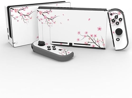 eXtremeRate Aufkleber Sticker Skin Decal Folie Abziehbild Faceplates Kleberfolie mit 2 Displayschutzfolie für Nintendo Switch/NS Konsole&Joy-Con&Dock&Griff(Fallende Kirschblüte)