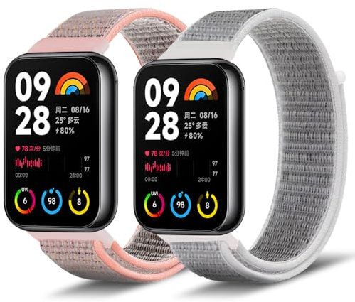 Niboow Armband für Xiaomi Smart Band 9 Pro/8 Pro, Nylon Einstellbar Klettverschluss Ersatzband für Redmi Watch 5/4 - Rosa+Weiß