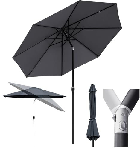 Sekey® Alu-Sonnenschirm 300cm Sonnenschirm Gartensonnenschirm mit UV-Schutz,Windfester Sonnenschirm mit Kurbel für Balkon Garten & Terrasse Sonnenschutz UV 50+
