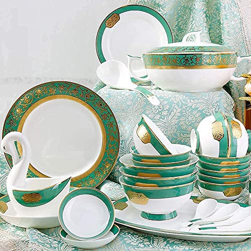 Juego de vajilla de porcelana china de 50 piezas, platos de vajilla redondos de cocina de porcelana, cuencos, apto para microondas, servicio para 10