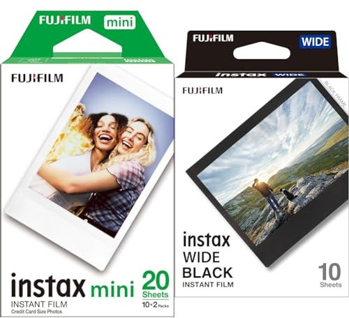 instax Mini & Wide Instant Film - White & Black Border, 20 & 10 Shot Packs, Suitable for All Cameras & Printers