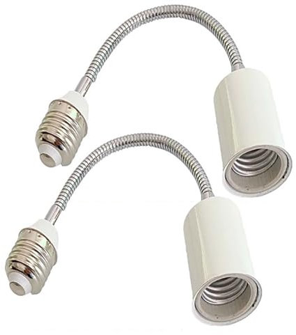 E27 Universal Lamp Holder Extended Lamp Holder Extended Screw Socket Universal Conversion Lamp Holder LED Energy Saving Bulb Hose Holder 2PC String Lights Battery Operated on A Timer (White, One Size)