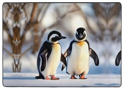 Teppich mit jungen Pinguine mit Schnee, 203 x 147 cm, weicher, waschbarer, rutschfester Teppich, perfekt für jeden Raum, verleiht Ihrer Heimdekoration einen Hauch von Persönlichkeit