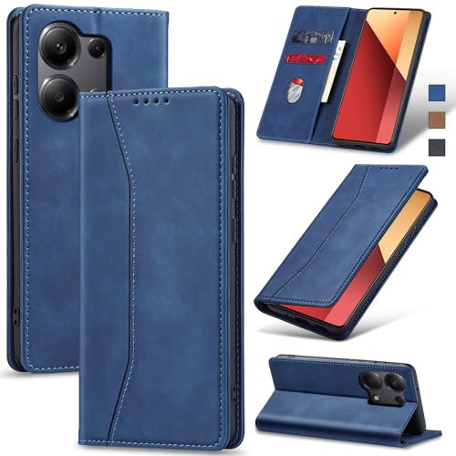 Jasonyu Coque pour Xiaomi Redmi Note 13 Pro 4G/Poco M6 Pro, Housse Etui en Cuir PU Portefeuille [Antichoc] [Magnétique] [Porte Cartes] [Stand Fonction] Flip Coque (Bleu)