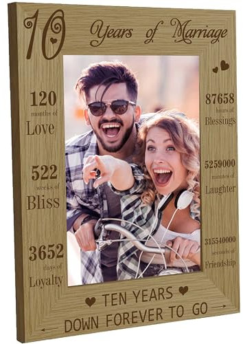 CREATCABIN Bilderrahmen Für 10 Jahr Ehe,Holz,10. Jahrestag,Fotorahmen,4 x 6 gravierte Displays,Hölzerne Tischplatte,Postkartenrahmen Zum Aufhängen,Wandgalerie,Hochzeit,Valentinstag,Jahrestag,Geschenk