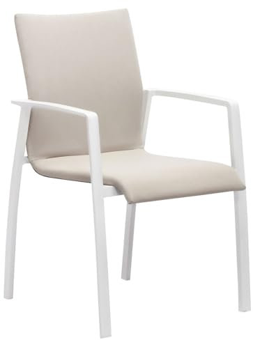 IDIMEX Gartenstühle Verano 6er Set, 57x89x62 cm, weiß/beige, stapelbar, robust, Aluminium mit Textilene Polster. Gartenmöbel-Set, Terrassenstühle, Balkonstühle wetterfest, Gartenstuhl 6er Set