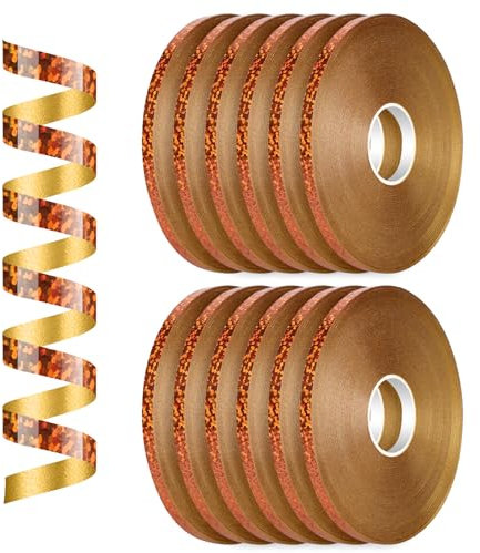 Dooozy 12 Rollen Ringelband Geschenkband Set, 5MM 50M Geschenkbänder für Geburtstag Luftballons Hochzeit Geschenkverpackung Florist Luftballon Schleifen und Saisonale Deko(Laser Champagnergold)