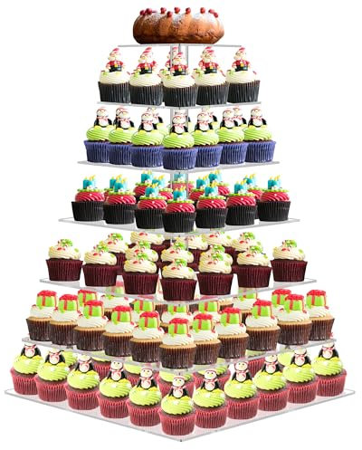 7 Tier Large Cupcake Stand, Square Cupcake Stand for 150 Cupcakes, Tiered Cupcake Holder Stand, Clear Acrylic Cup Cake Tower Stand, Dessert Table Display Set for Gatherings and Celebrations