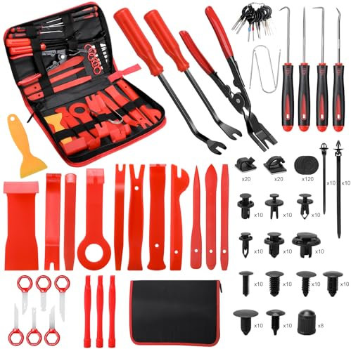 350 PCS Car Trim Removal Tool Kit Automotive Tools Auto Removal Set for Car Panel Dashboard Radio Puller Tool Plastic Pry Tools Clip Pliers/Fastener Pry Tool with Storage Bag (Red)