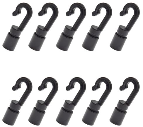 MnuCyiPiu 10 PCS Shock Cord Open End Hooks Black Canoe Bungee Shock Cord Hook High Elastic Kayaks Shock Cord End Hook for Most Boats Kayak Canoe Bungee Boat Boating