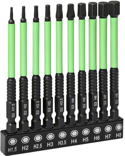 Hakkin 10 Stück Hex Bits Set Lang 100 mm Sechskant Bit Set Bitsatz für Akkuschrauber 1/4 Hexagon Innensechskant Sechskant Schraubendreher Bit Set für Schlagschrauber (H1,5/2/2,5/3/3,5/4/5/6/7/8)