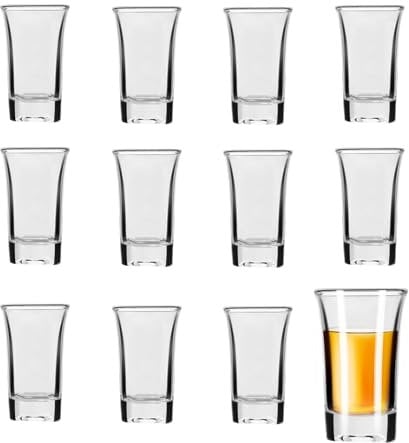Tequila Shot Glass Set of 12 - 50ml Clear Whiskey Shot Glasses With Heavy Base, Perfect for Cocktail, Vodka and Liquors