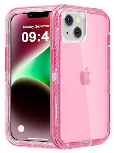 Follaroma for iPhone 14 Plus Case, Heavy Duty Shockproof Protection Phone Cases, Dual Layer Transparent Protective Cover Compatible with iPhone 14 Plus Phone Case, 6.7 inch,Crystal Pink