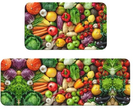 GaxfjRu Küchenläufer mit frischem Obst und Gemüse, rutschfest, waschbar, geeignet für Waschbecken und Waschküche