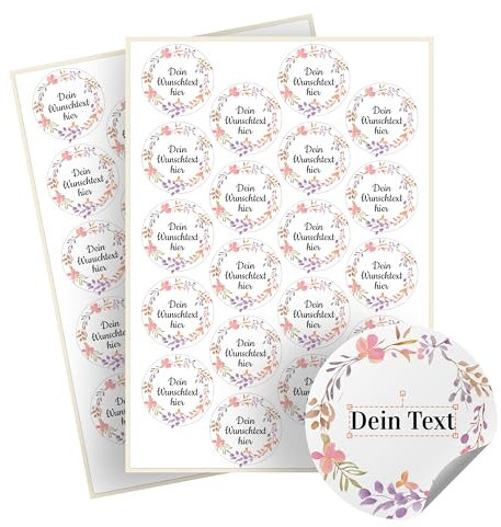 Weihnachtssticker selbst gestalten – 40 personalisierte Aufkleber - Stickerbögen – rund, Ø 5 cm – Weihnachtsetiketten als Geschenkaufkleber – Sticker mit Namen - Kranz - Motiv 9