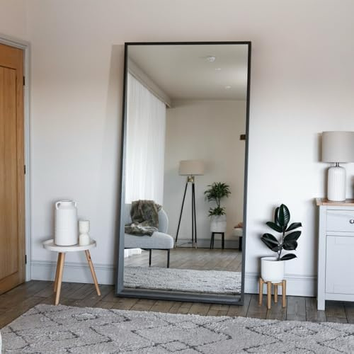 Jobu | Full-Length Leaner Mirror – 200cm x 100cm Large Premium Black Oak Rectangular Frame Angled for True Reflection, Modern design for Bedroom, Living Room, Hallway | Hanaka